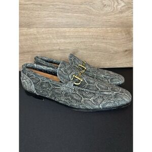 Steve Madden Gray Snake-Print Loafers with Gold Bit